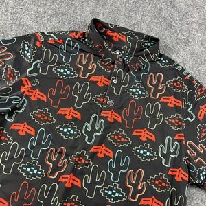 Raised By Coyotes Polo Shirt Mens Medium Black Southwestern Cactus Thunderbird